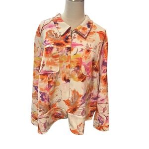Drapers & Damons Floral Print Zip Up Shirt Jacket Women's 2X Orange‎ Pink Purple